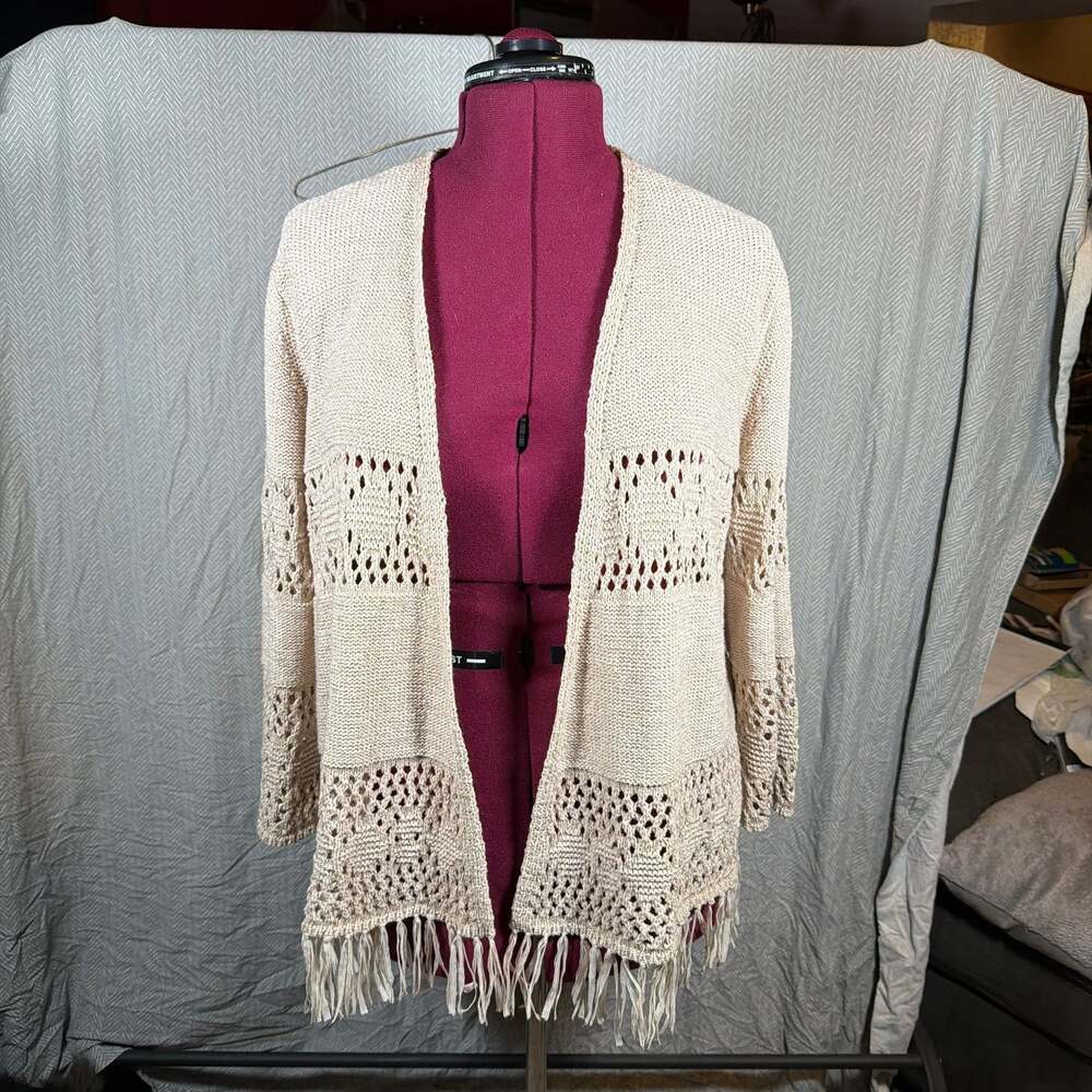 Style & Co. Women's Crochet Open Knit Layering Cardigan with Fringe Trim